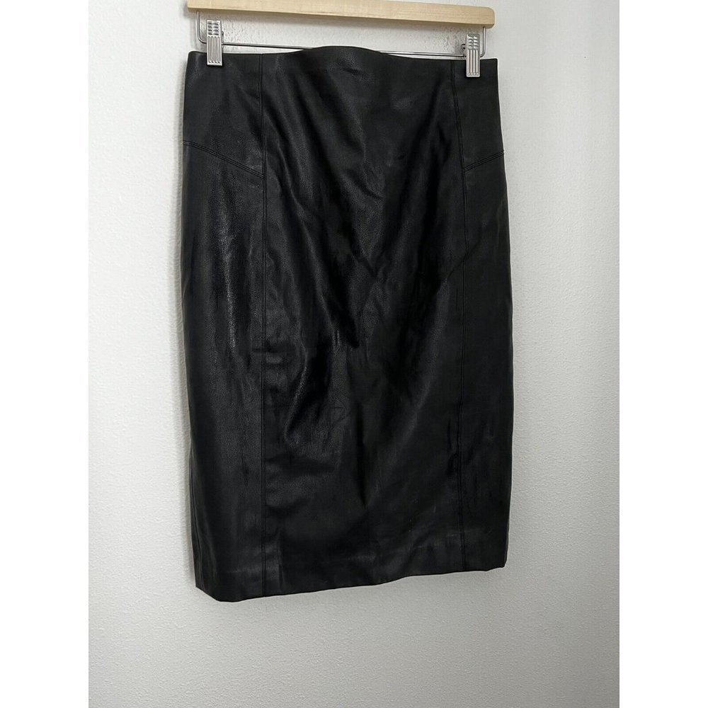 EXPRESS Pleather Bodycon Zip Up Pencil Skirt—Size 10 Black Lined Career Fall
